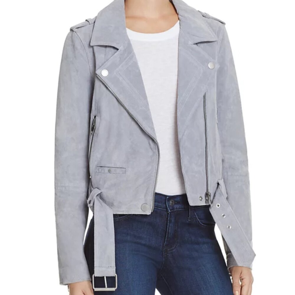 BLANK NYC Leather Moto Jacket in Cloud Grey Suede Size S NWT - Picture 3 of 9